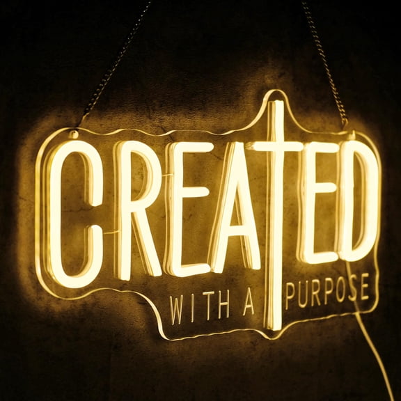 Created With A Purpose Neon Sign, 17.17 x 9.57 in, Dimmable Positive Quote LED Wall Decor