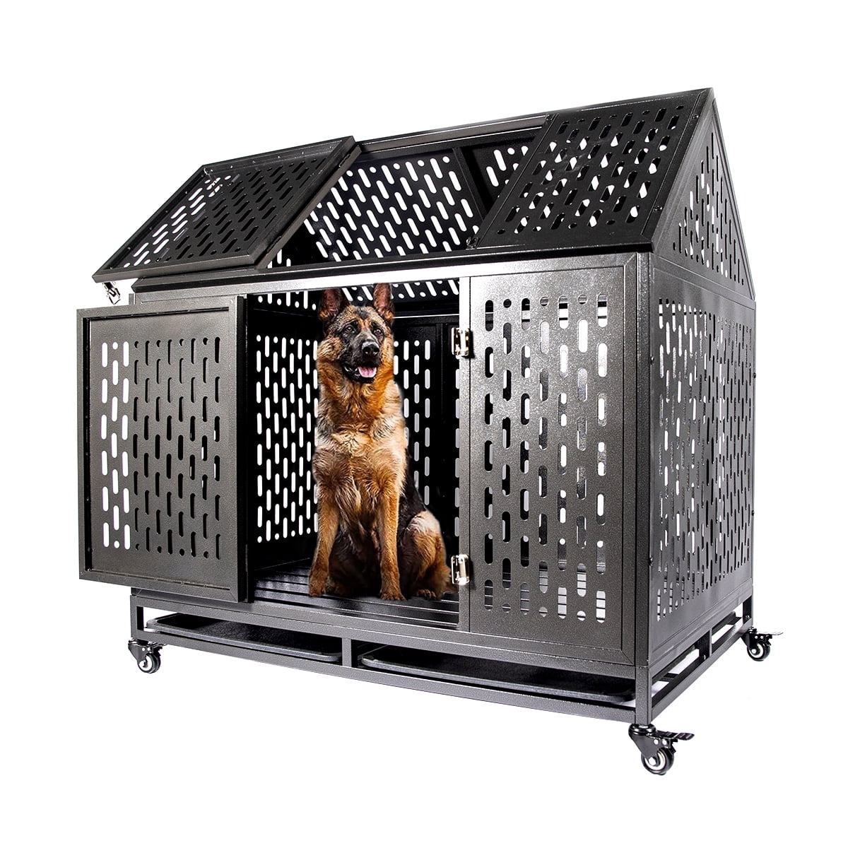 Createshao Heavy Duty Dog Crate Dog Cage, 45 inch Indestructible Metal