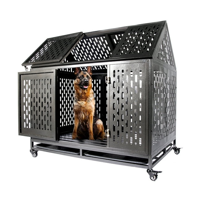 Createshao Heavy Duty Dog Crate Dog Cage, 45 inch Indestructible Metal