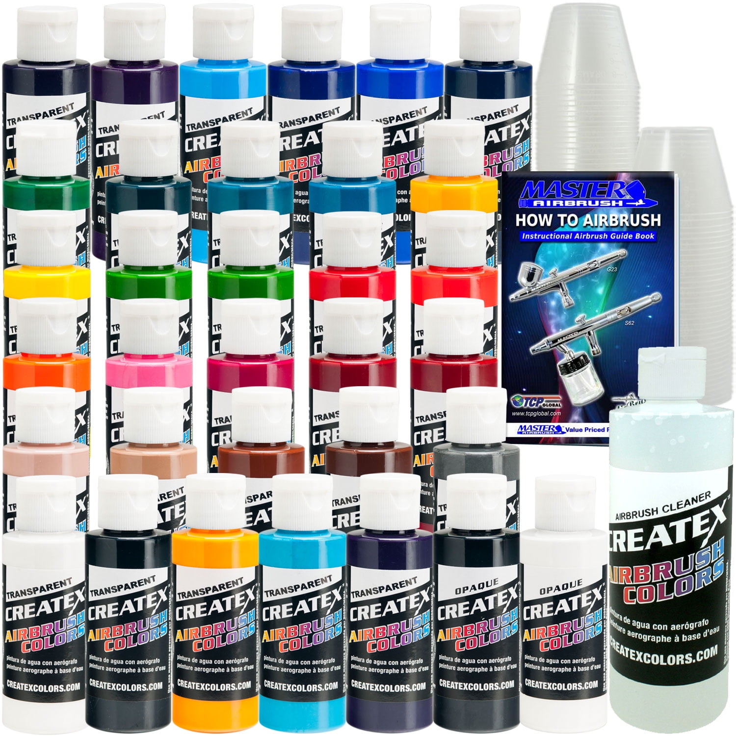 U.S. Art Supply® 12 Color 1oz Transparent AIRBRUSH Paint Set w Cleaner &  Thinner