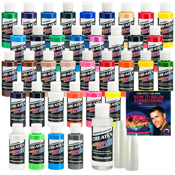 Createx 36 Color Master Airbrush Paint Kit with DVD, Cleaner & 100 Mix Cups
