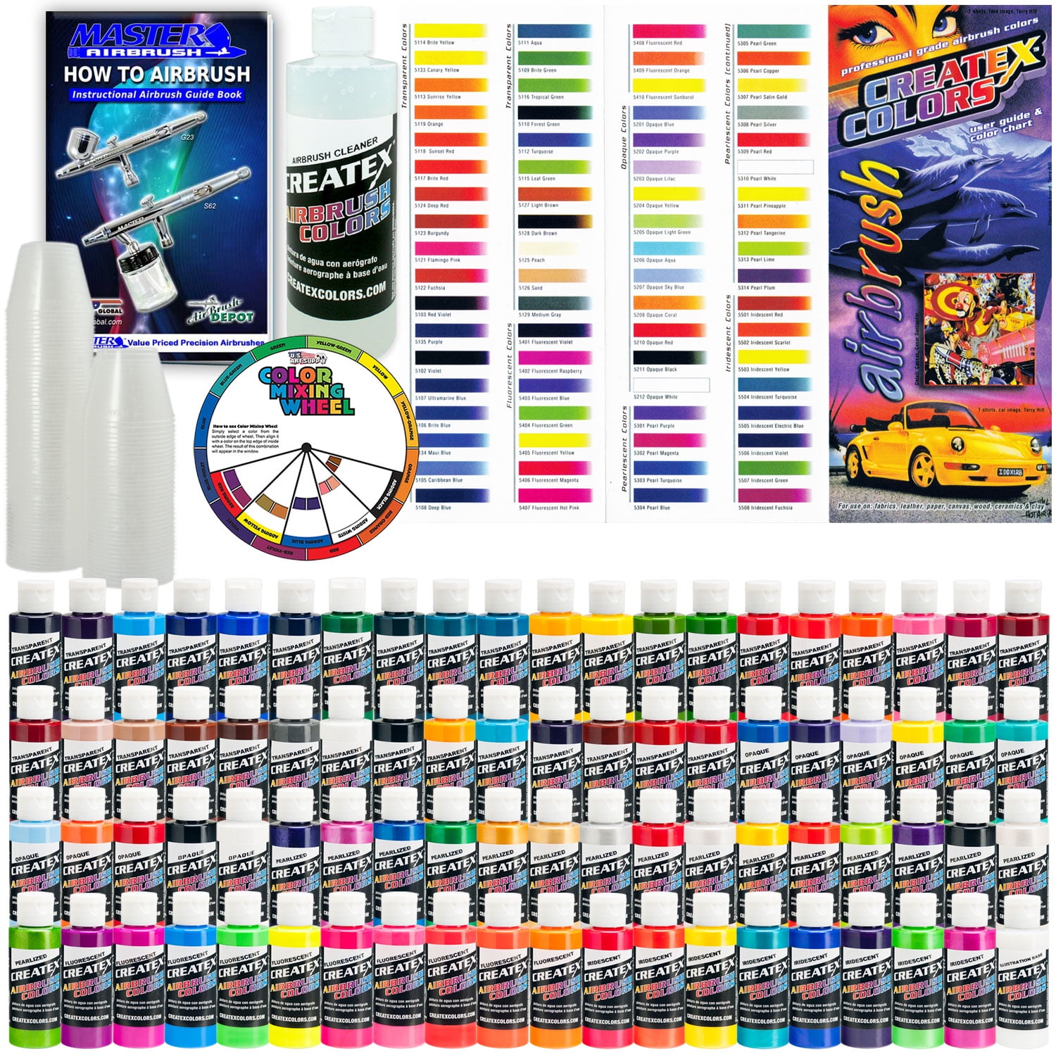 Createx Fluorescent Airbrush Paint Set of 6 Colors, 2 oz.