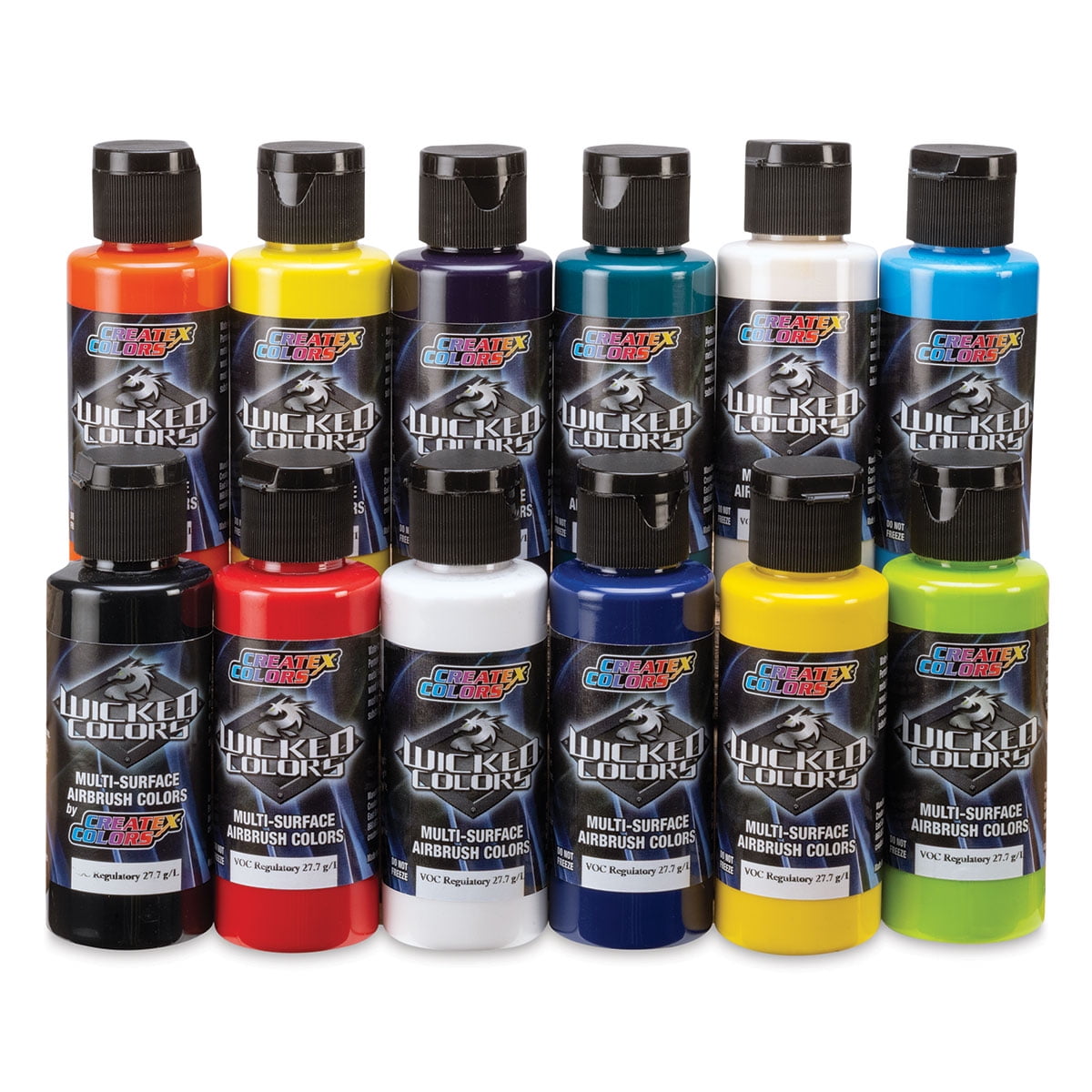 Createx Wicked Colors Airbrush Color - Opaque Colors, Set of 12, 2 oz,  Bottles 