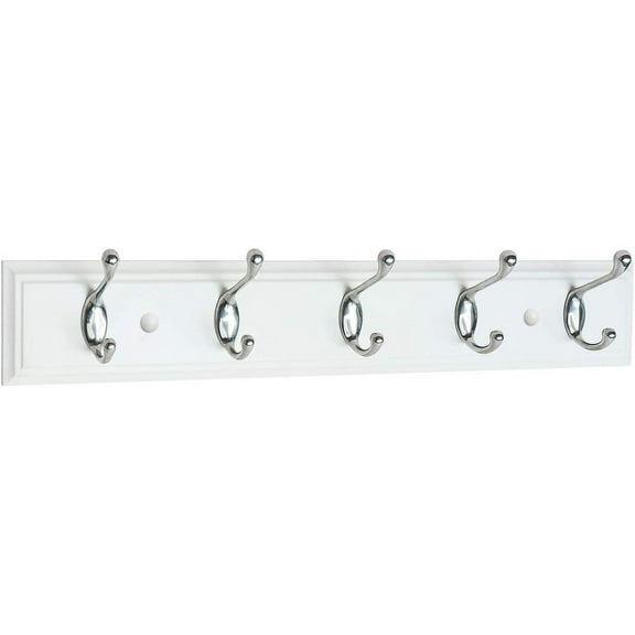 Creathome 27" Hadi Hookrail with Five Hooks, White Board and Chrome Powder Coated Hook (2 Pcs Package)