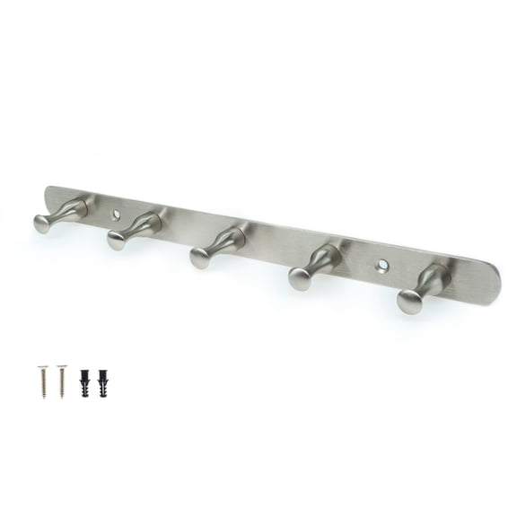 Creathome 2PCs Basic 13 Inch Multiple Use Anti-Rust Chrome Wall Mounted Hanger with 5 Hooks