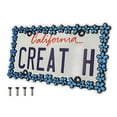 thumbnail image 1 of Creathome 3D Shining Daisy Wrenth License Plate Frame from Pure Zinc Alloy Metal Perfect Plate Holder,Matt Black with Blue Glitter, 1 of 9