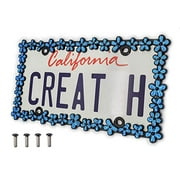Creathome 3D Shining Daisy Wrenth License Plate Frame from Pure Zinc Alloy Metal Perfect Plate Holder,Matt Black with Purple Glitter