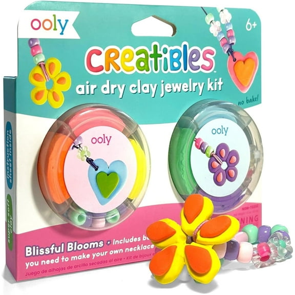 Ooly Creatibles Air Dry Clay Jewelry Kit, Blissful Blooms - DIY Jewelry for Kids