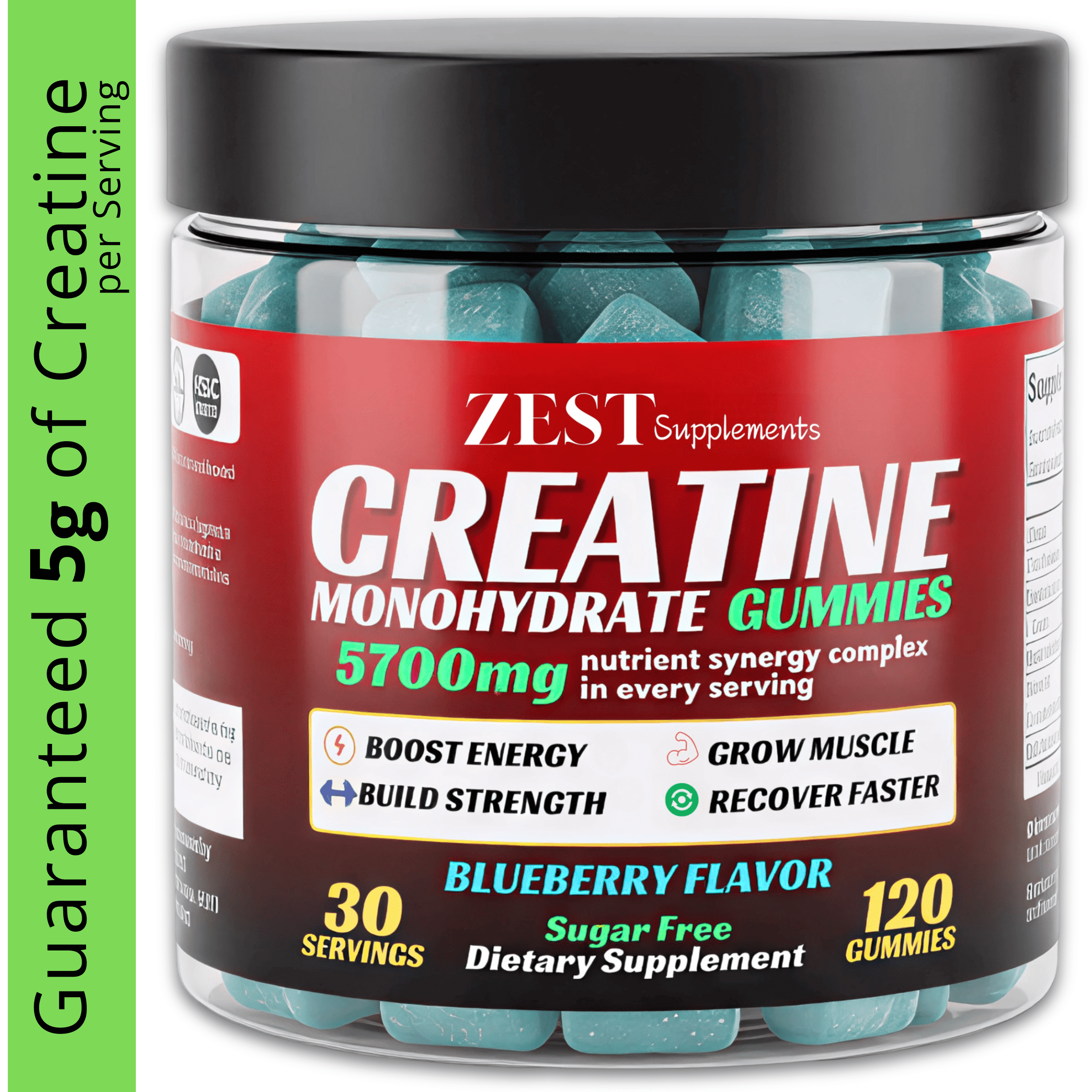 Zest Creatine Gummies | Support  Muscle Growth &  Workout Performance for Men and Women | 120 Count, Blueberry Flavor