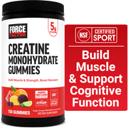 Force Factor Creatine Monohydrate Gummies, NSF Certified, 5g Dose for Men & Women to Support Muscle, Strength, Recovery, Cognitive Health & Memory, Assorted Fruit Flavors, 150 Gummies