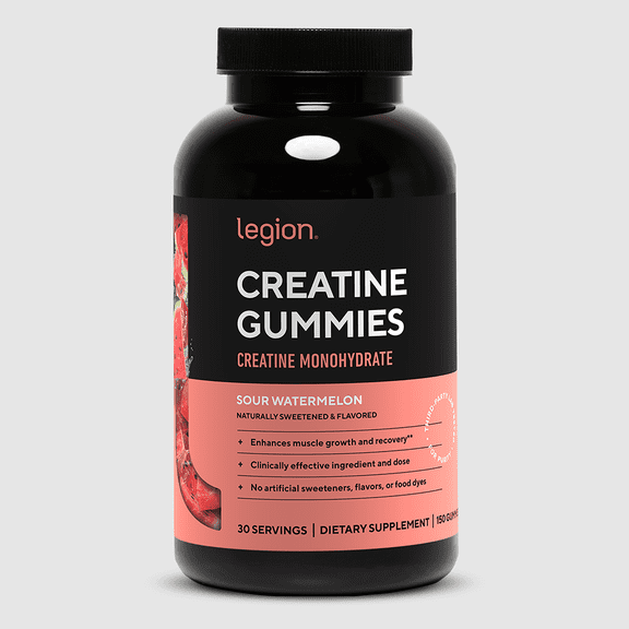 Legion Creatine Monohydrate Gummies for Men & Women, Sour Watermelon, 5g Creatine Per Serving, Zero Sugar, 120 Count, 30 Servings