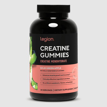Legion Creatine Gummies for Men & Women, Sour Green Apple, 5g Creatine Per Serving, 120 Count, 30 Servings