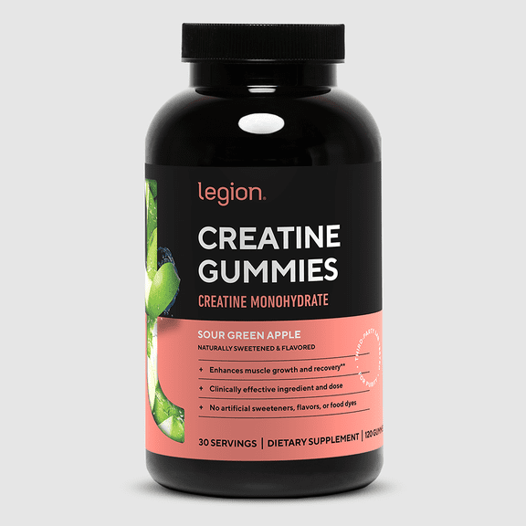 Legion Creatine Gummies for Men & Women, Sour Green Apple, 5g Creatine Per Serving, 120 Count, 30 Servings