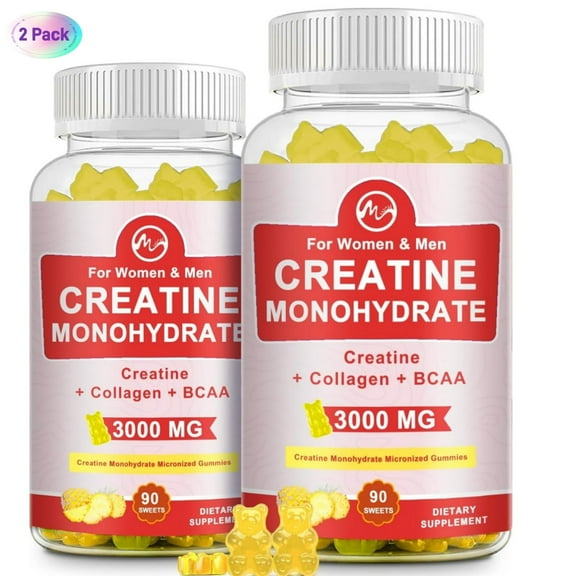 Creatine Gummies for Men & Women - Creatine Monohydrate Gummies for Mental Clarity and FocusMuscle, Energy - Natural Pineapple Flavor, 180 Gummies (Sugar Free)