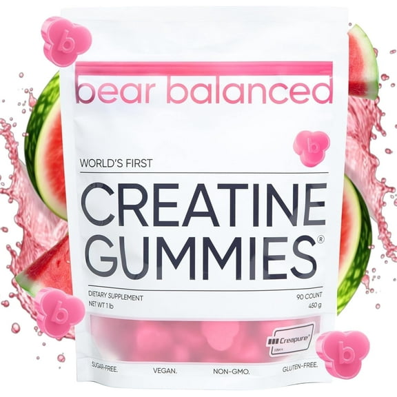 Bear Balanced Creatine Gummies, Muscle Growth Support for Men and Women, Watermelon Burst, 90 Count