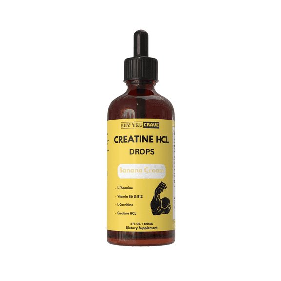 Creatine HCL Liquid Drops 1000mg Creatine Per Serving with L-Theanine, L-Carnitine, Vitamin B12 & B6 High Absorption Formula for Energy, Focus & Muscle Support Banana Cream, 4 fl oz (120ml)