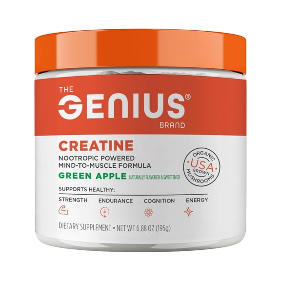 The Genius Brand Genius Creatine - Ultra Pure Creatine Monohydrate plus Nootropics including Beta Alanine and AstraGin for improved absorption, strength, and performance - Green Apple, 25 Servings