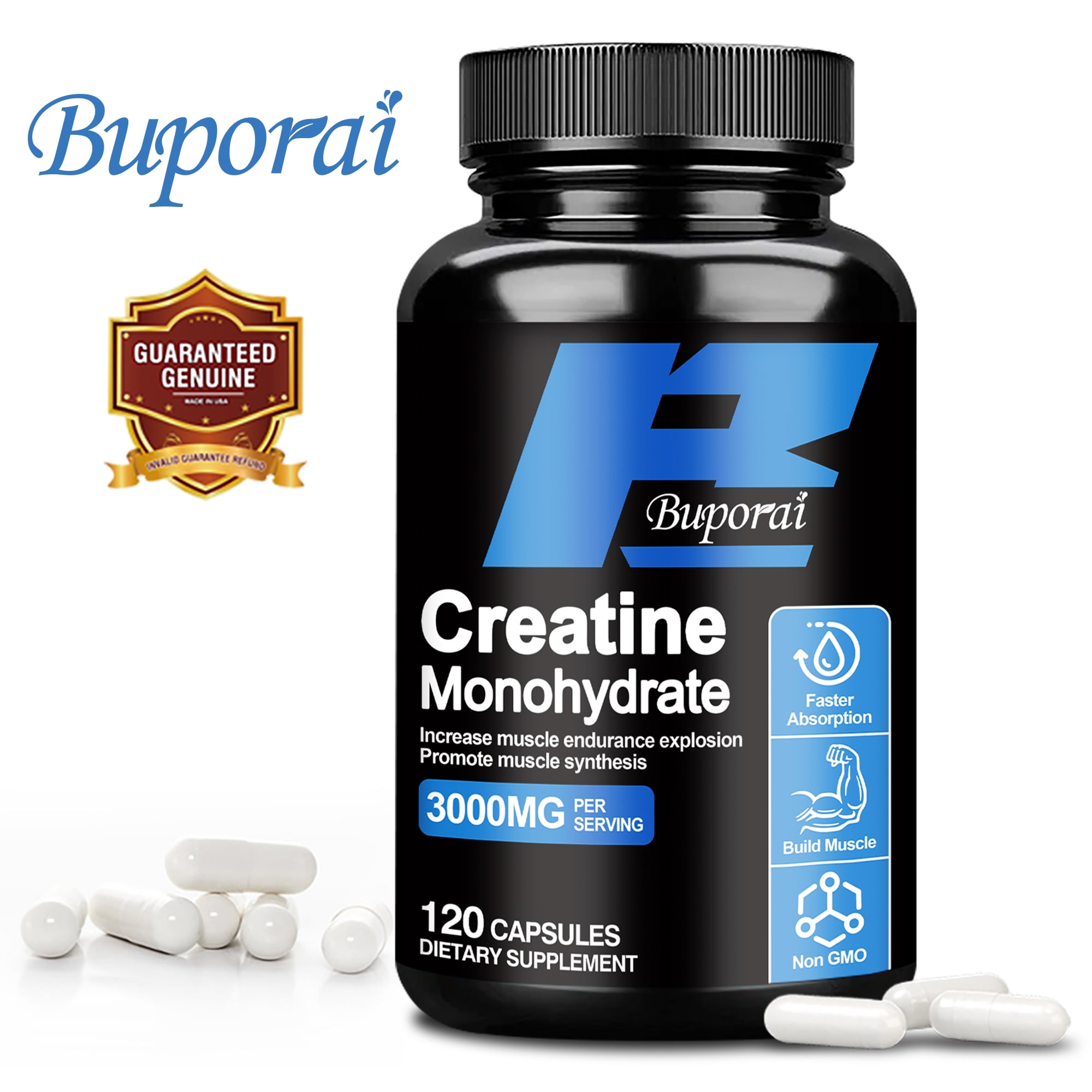 Creatine Monohydrate 3000mg - Muscle Gain Strength, Sports & Fitness Performance - 120 Capsules