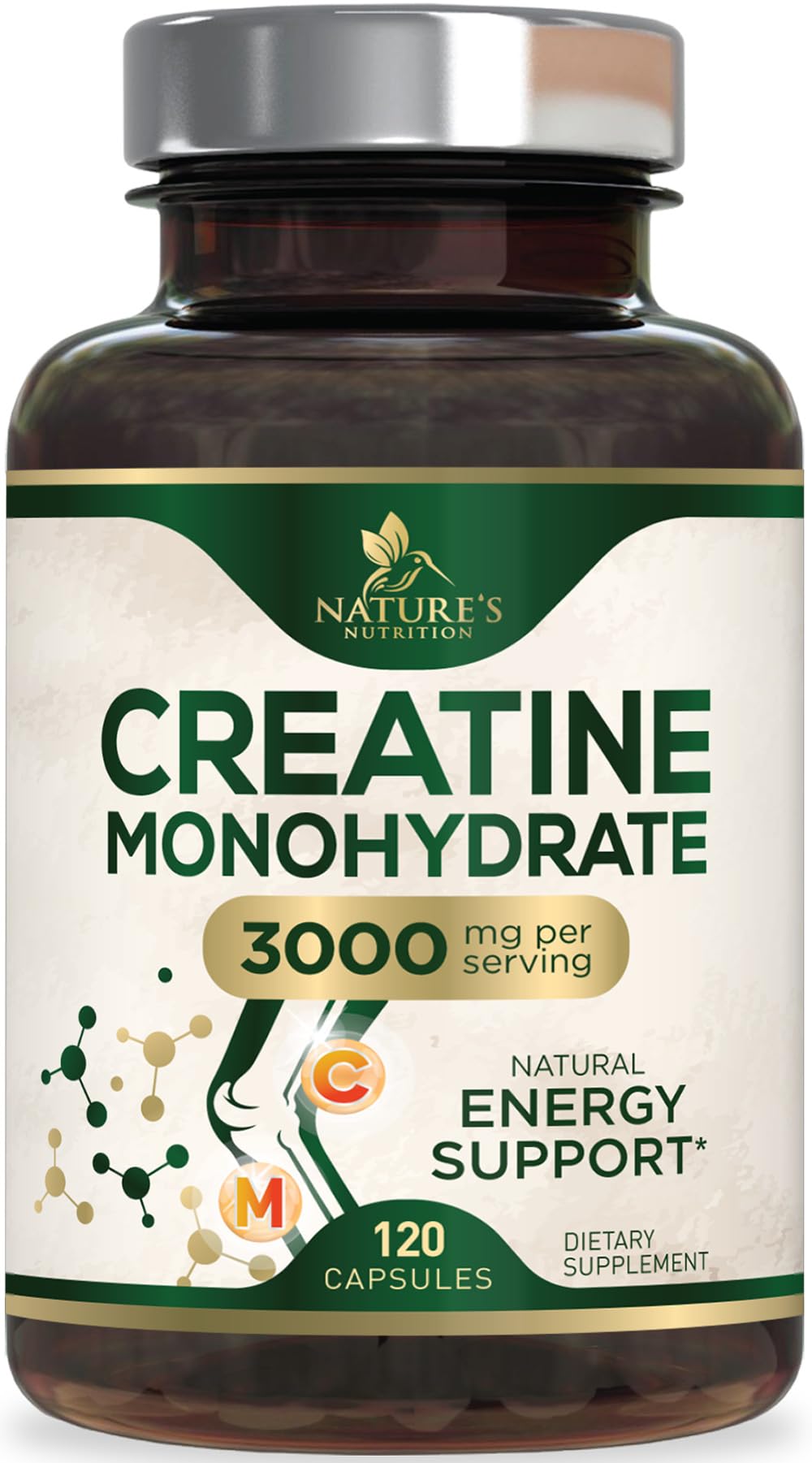 Creatina Monohidrato 3000mg por Porción Cápsulas de Creatina Micronizada en Polvo - Apoya Músculo Magro, Fuerza, Energía y Resistencia - Suplemento Natural, No-GMO, Envasado en EE. UU. - 120 Cápsulas