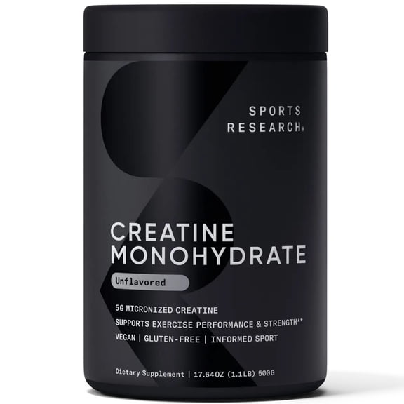 Sports Research Creatine Monohydrate - Gain Lean Muscle, Performance and Strength 500g (100 Servings)