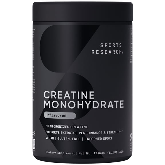 Sports Research Creatine Monohydrate - Gain Lean Muscle, Performance and Strength 500g (100 Servings)