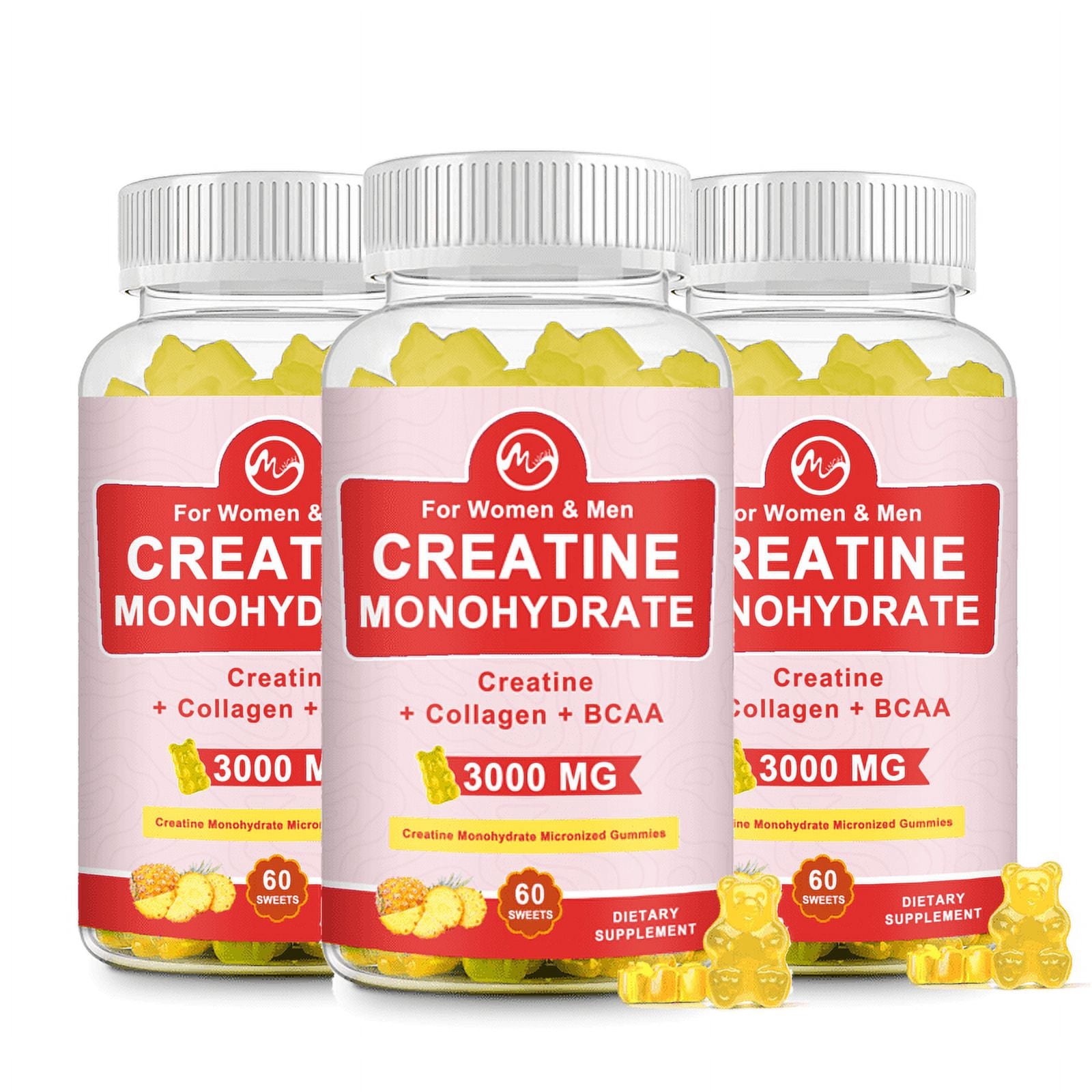 Minch Creatine Monohydrate Gummies (3000mg) – Pineapple Flavor – For Energy & Muscle Health – 60 Count