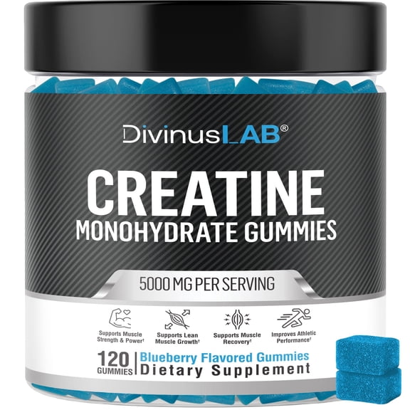 Creatine Monohydrate Gummies 5g per Serving, 120 Count, Blueberry Flavor