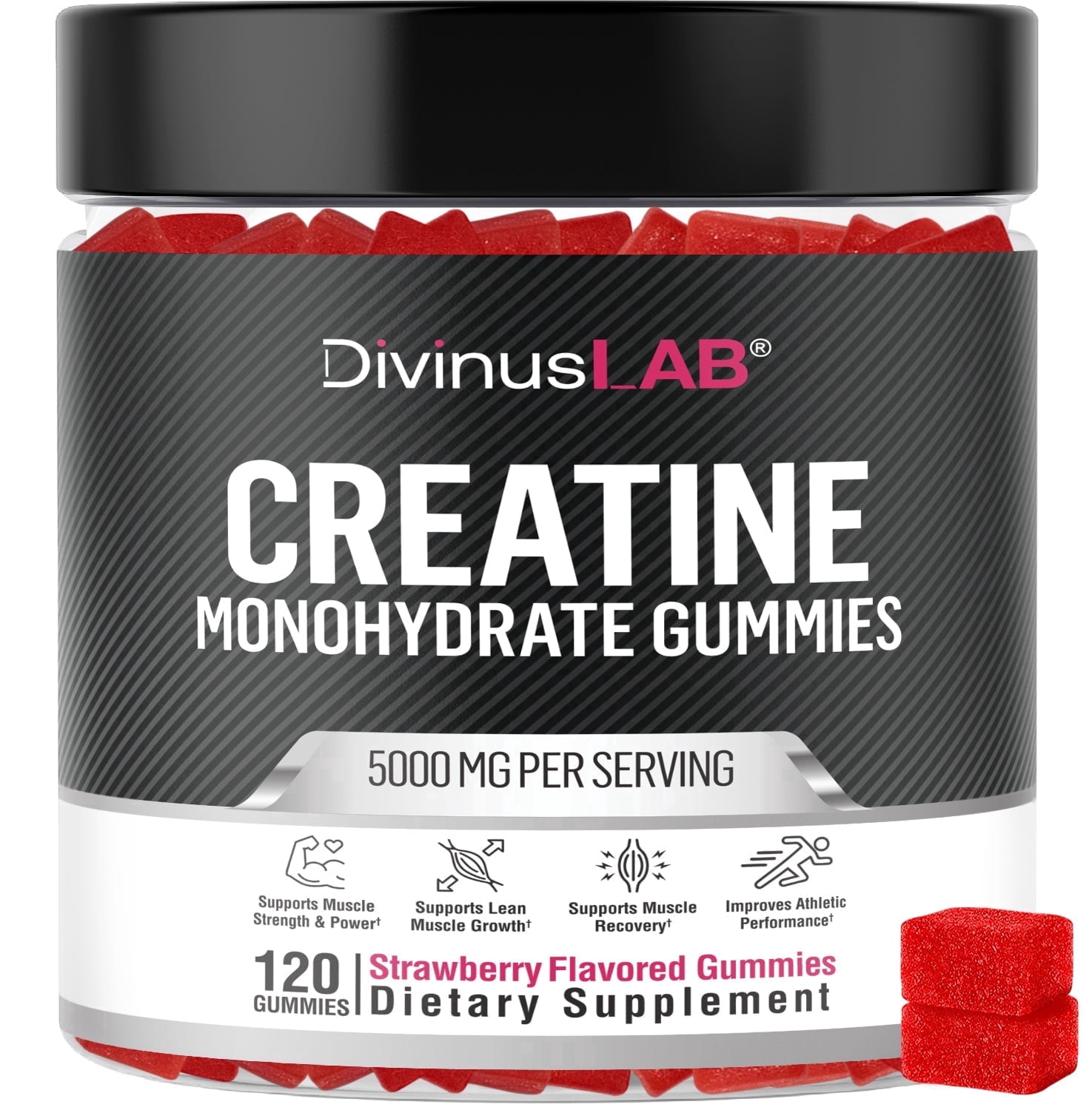Creatine Monohydrate Gummies – 5g per Serving, 120 Count, Strawberry Flavor
