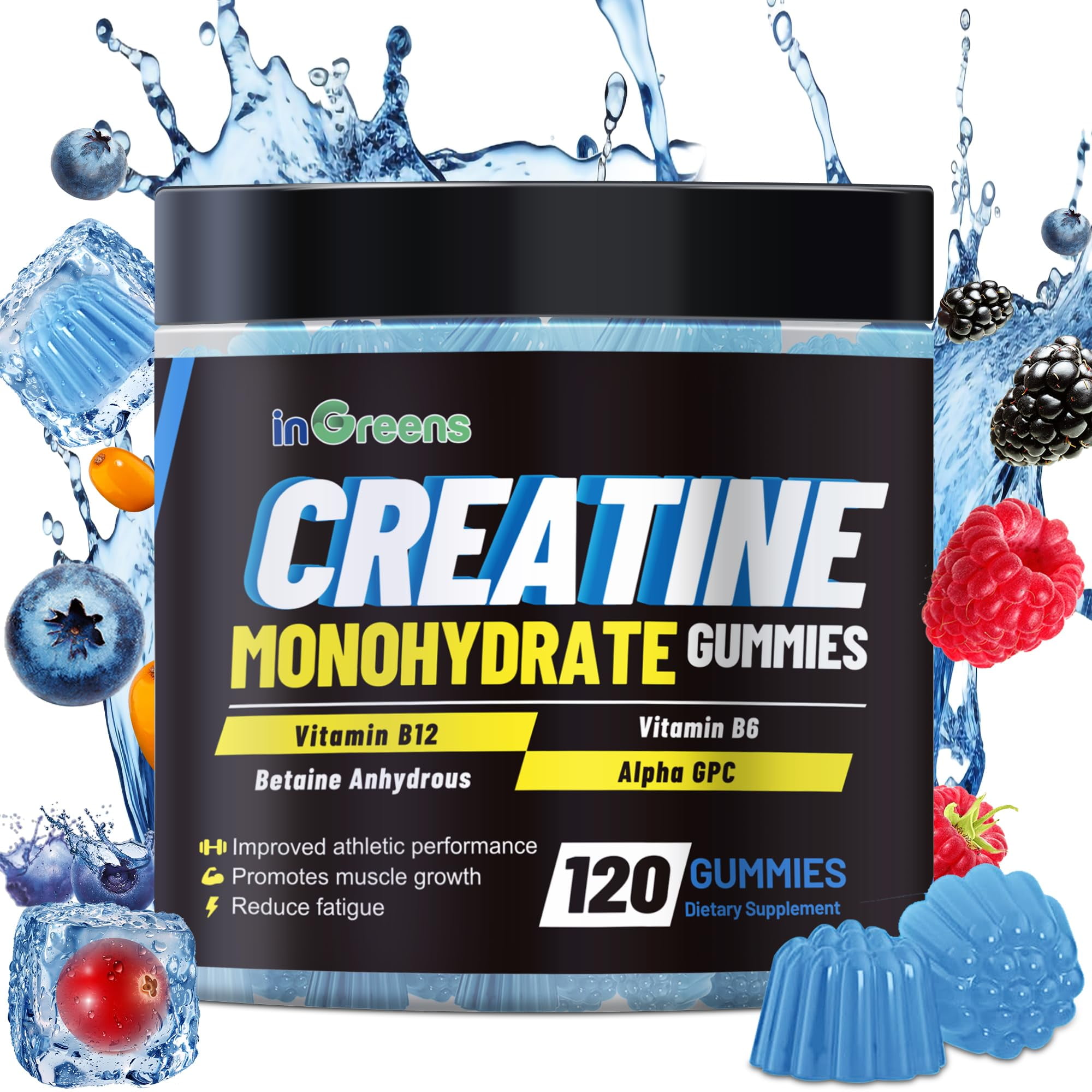 Creatine Monohydrate Gummies 6g for Men & Women, Potent Creatine Supplement, Chewables Creatine for Energy Boost, Increase Strength and Build Muscle, Gluten-Free, Sugar Free,120 Count