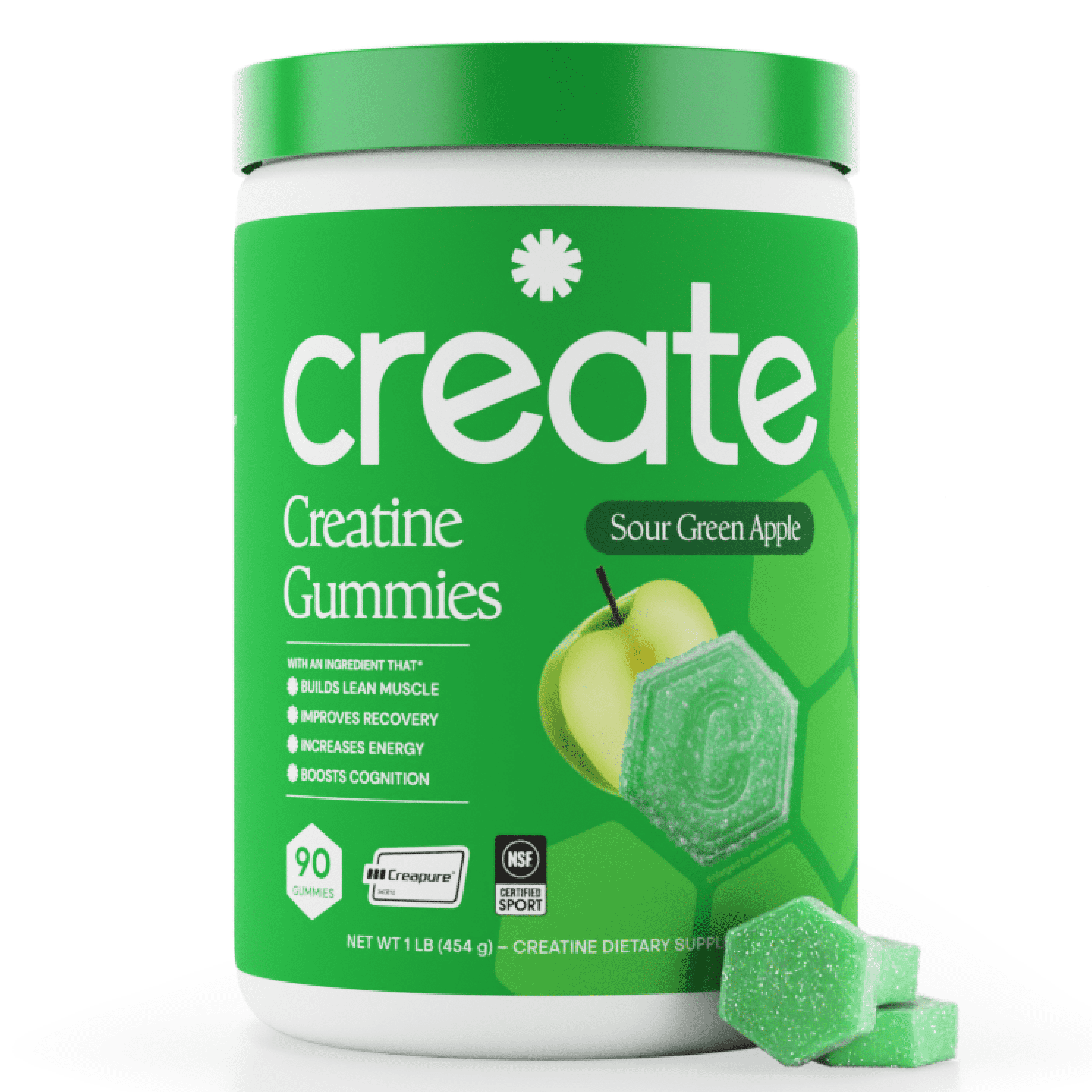 Create Sour Green Apple Creatine Gummies, 1.5g Monohydrate, 90 Ct