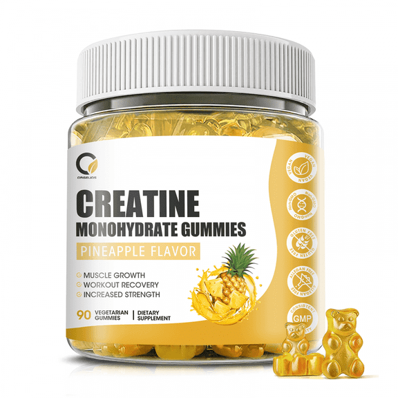 Creatine Monohydrate Gummies for Men & Women, Chewables Creatine Monohydrate for Muscle Strength, Energy Boost, Pre-Workout Supplement-90 Pineapple Gummies