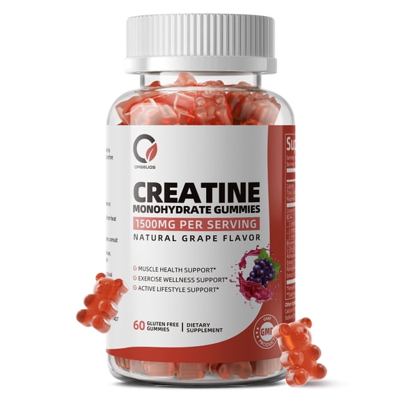 Creatine Monohydrate Gummies for Women & Men, Boost Focus, Strength, and Endurance, Gluten-Free, Non-GMO, 4 Grams of Creatine per Serving , 60 Gummies