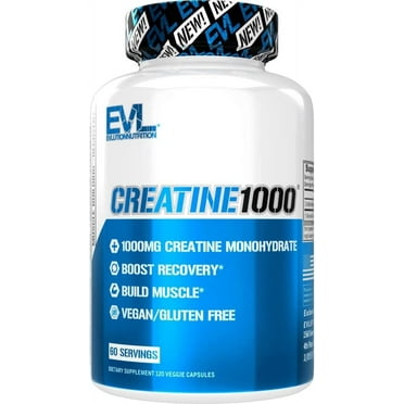 Creatine Monohydrate Pills 120ct - EVL Nutrition Muscle Builder & Recovery Supplement - Creatine Capsules 1000mg