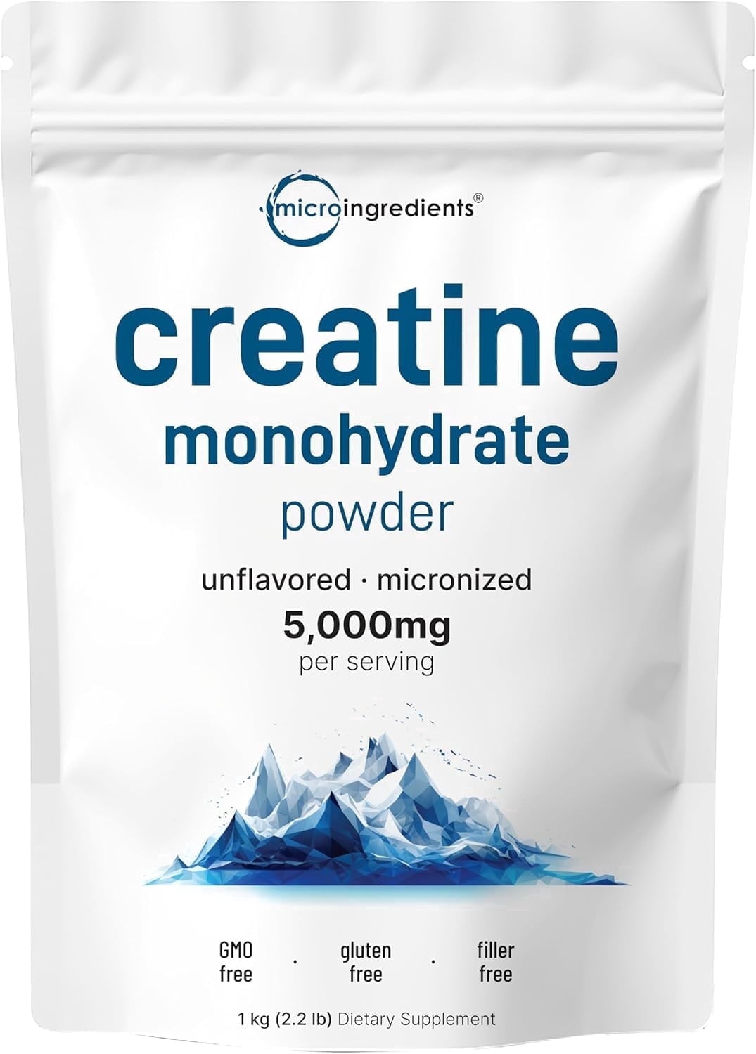 Creatine Monohydrate Powder 1 kg (2.2 Lbs),  5000mg Per Serv | Unflavored Micronized Creatine | No Filler, Keto & Vegan Friendly