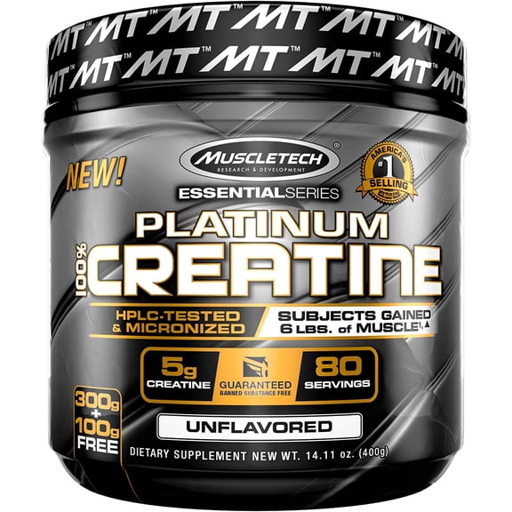 Creatine Monohydrate Powder | MuscleTech Platinum | Pure Micronized | Muscle Recovery + Builder for Men & Women | Workout Supplements | Unflavored (80 Servings)
