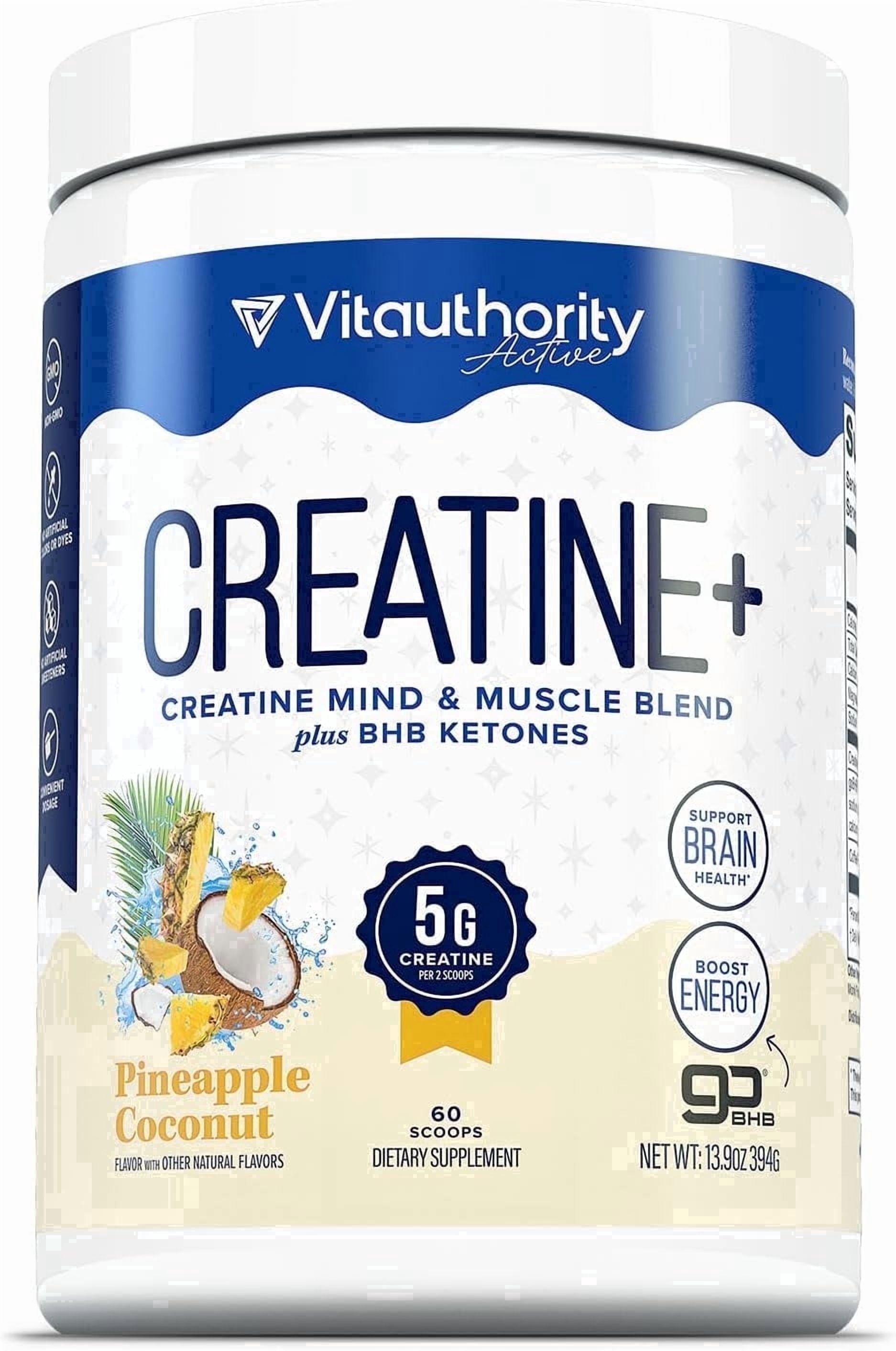 Vitauthority Creatine Powder for Women with goBHB and CognatiQ, Pineapple Coconut, 60 Servings