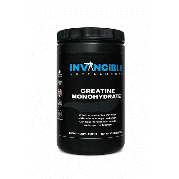 Invincible Supplements Pure Creatine Monohydrate Powder Muscle Strength & Performance Support, Unflavored, 2 Month Supply