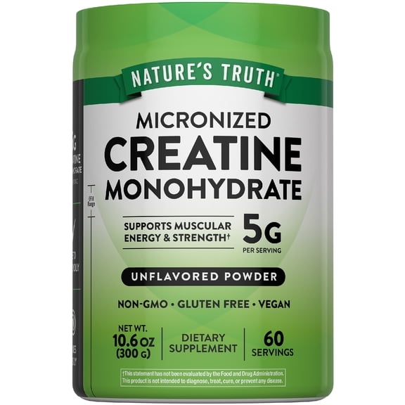 Creatine Powder | Unflavored | 60 Servings | 5 g Micronized Creatine Monohydrate | Vegan, Non-GMO & Gluten Free | by Nature's Truth