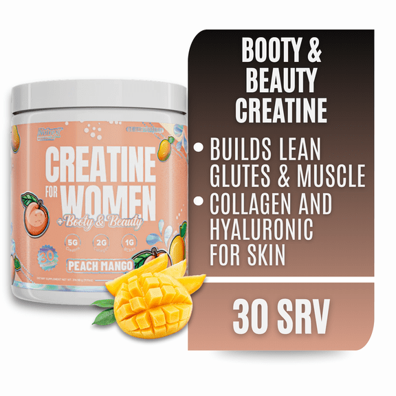 Creatine for Women Booty & Beauty – Peach Mango | 5g Creatine, 2g Collagen, BCAAs & Hyaluronic Acid for Glutes, Strength & Skin Nutrex Research 30 Servings