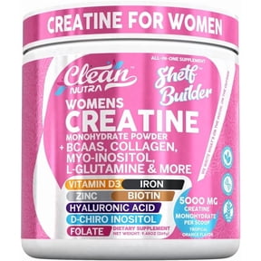 Creatine for Women | Creatine Monohydrate + BCAA Powder Myo-Inositol Collagen Biotin Hyaluronic Acid Folate L Glutamine Vitamin D3 Iron Zinc D-Chiro-Maca Digestion Shelf Builder By Clean Nutra