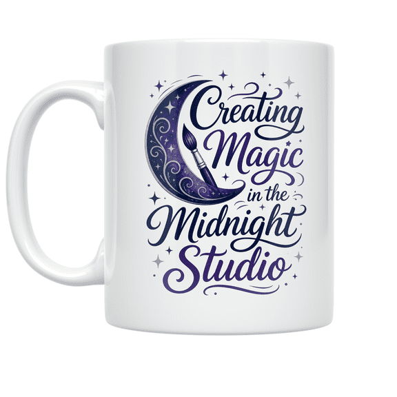 Creating Magic in the Midnight Studio - Night Owl Creativity - 11 oz Ceramic Coffee Mug