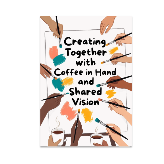 Creating Together with Coffee in Hand - Teamwork Decor - 13x19 Poster Print