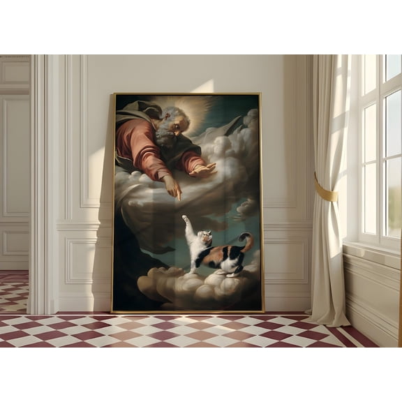Creation Adam Cat Renaissance Calico Michelangelo Island Wall Art Portrait Decor Unframed Paper Print