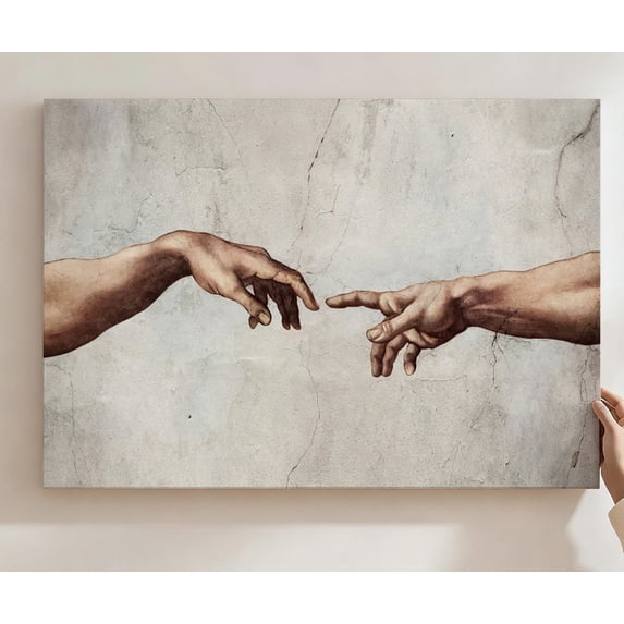 The Creation Of Adam Original Canvas Wall Art, Classic Renaissance Decor, Michelangelo Masterpiece Artwork For Living Room, Office, Gallery, Ready To Hang 8*12inch(20*30cm)