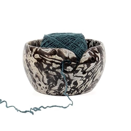 Creation India Craft Handmade Wooden Yarn Bowl, Yarn Ball Holder, Knitting Bowl, Handcrafted Yarn Bowl, Decorative Bowl - Antique Design & Colored, Gift for Her (Large)