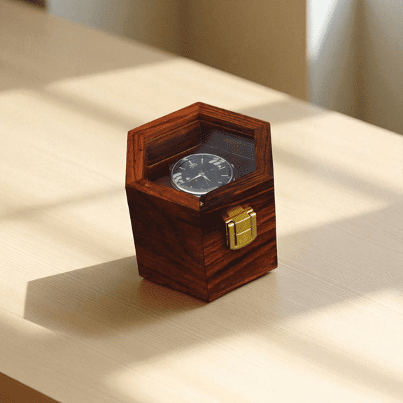 Creation India Craft Honeycomb Watch Case, Wooden Watch Box, Watch Box for Men, Watch Storage Box, Jewelry Case, Gift for Men & Women (1 Slot), Brown
