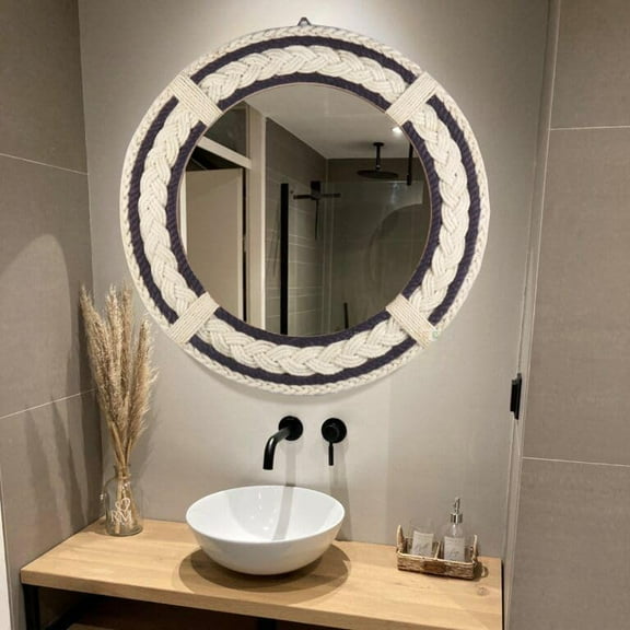 Creation India Craft Mirror for Wall Vintage Rope Antique Home Decorative Mirror for Home Decoration Wall Mirror for Living Room & Bedroom Wash Basin Bathroom Mirror Lobby Mirror (36 Inches)