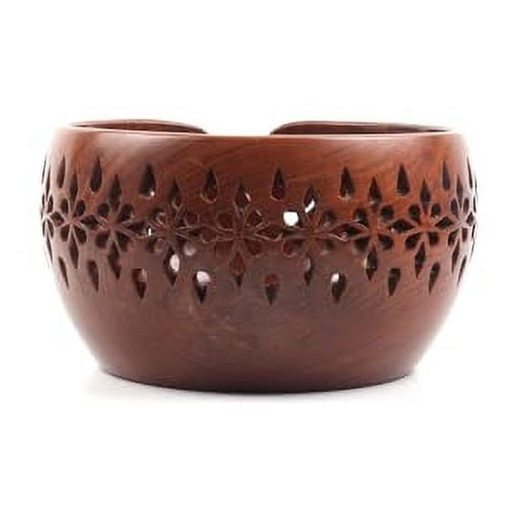 Creation India Craft Wooden Yarn Bowl, Handmade Carved Yarn Ball Holder, Rosewood Yarn Bowl, Knitting Bowl, Decorative Yarn Bowl, Gift for Her (Medium)
