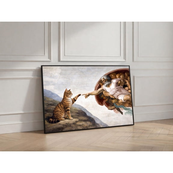 Creation Of Adam Cat Wall Art Print, Unframed Paper Poster 8x10in