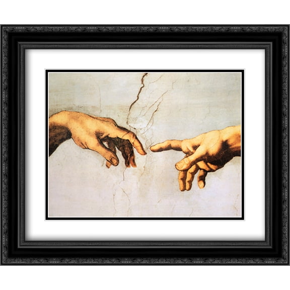 Creation Of Adam (Detail) 2x Matted 24x20 Black Ornate Framed Art Print by Michelangelo
